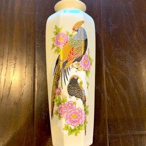Vintage Japanese Birds & Flower Enamel Vase Marked